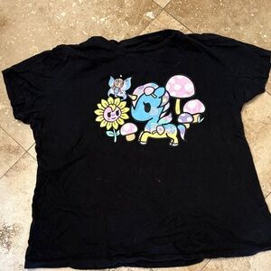 Tokidoki Black Tee with Colorful Unicorn and Flower